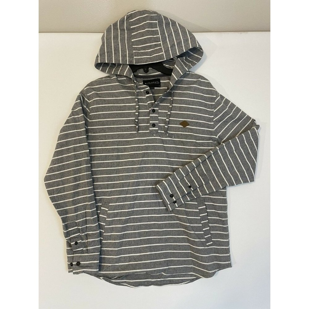 Rip Curl Hoodie Shirt S Long Sleeve Gray White Stripe Pullover